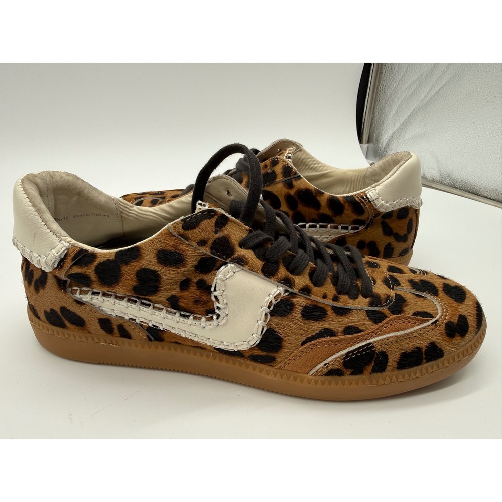 Dolce Vita Leopard Calf Hair Sneakers Whipstitch Gum Sole Womens 10 Brown Black - Picture 11 of 12